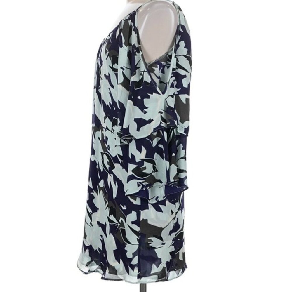 Parker Navy and Light Blue 100% silk Floral Cold-Shoulder Midi Dress - Picture 5 of 8